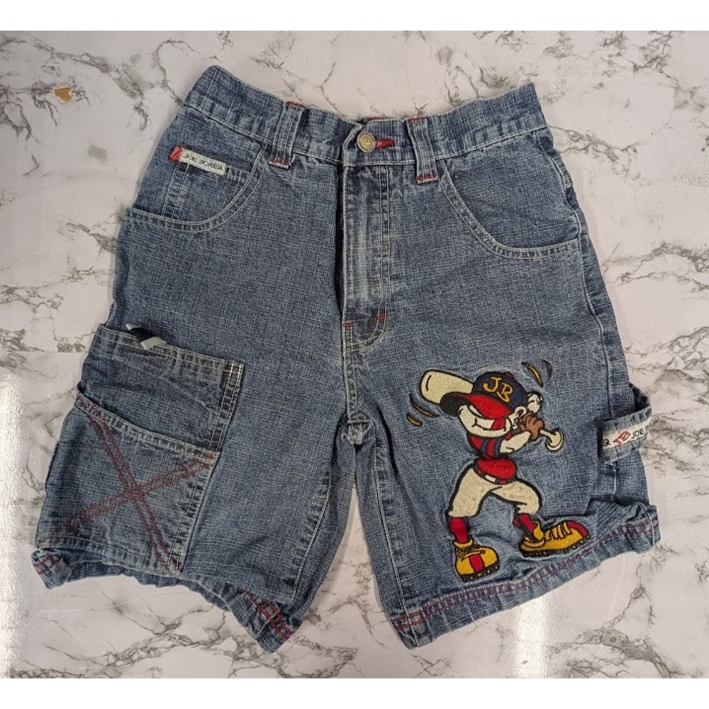 Vintage Y2k Joe Boxer Boys Denim Baseball Graphic Shorts Size 10